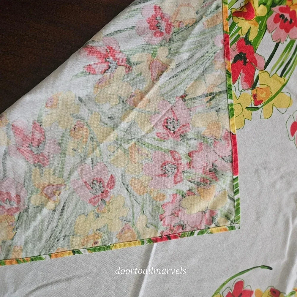 Vintage Vera Daffodils Poppies Tablecloth Cottage Farmhouse Easter 78x58